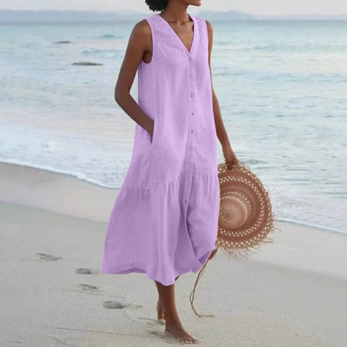 Sindri Women's Summer Dress – Refined V-Neckline Dress with an Airy Fit & Timeless Design