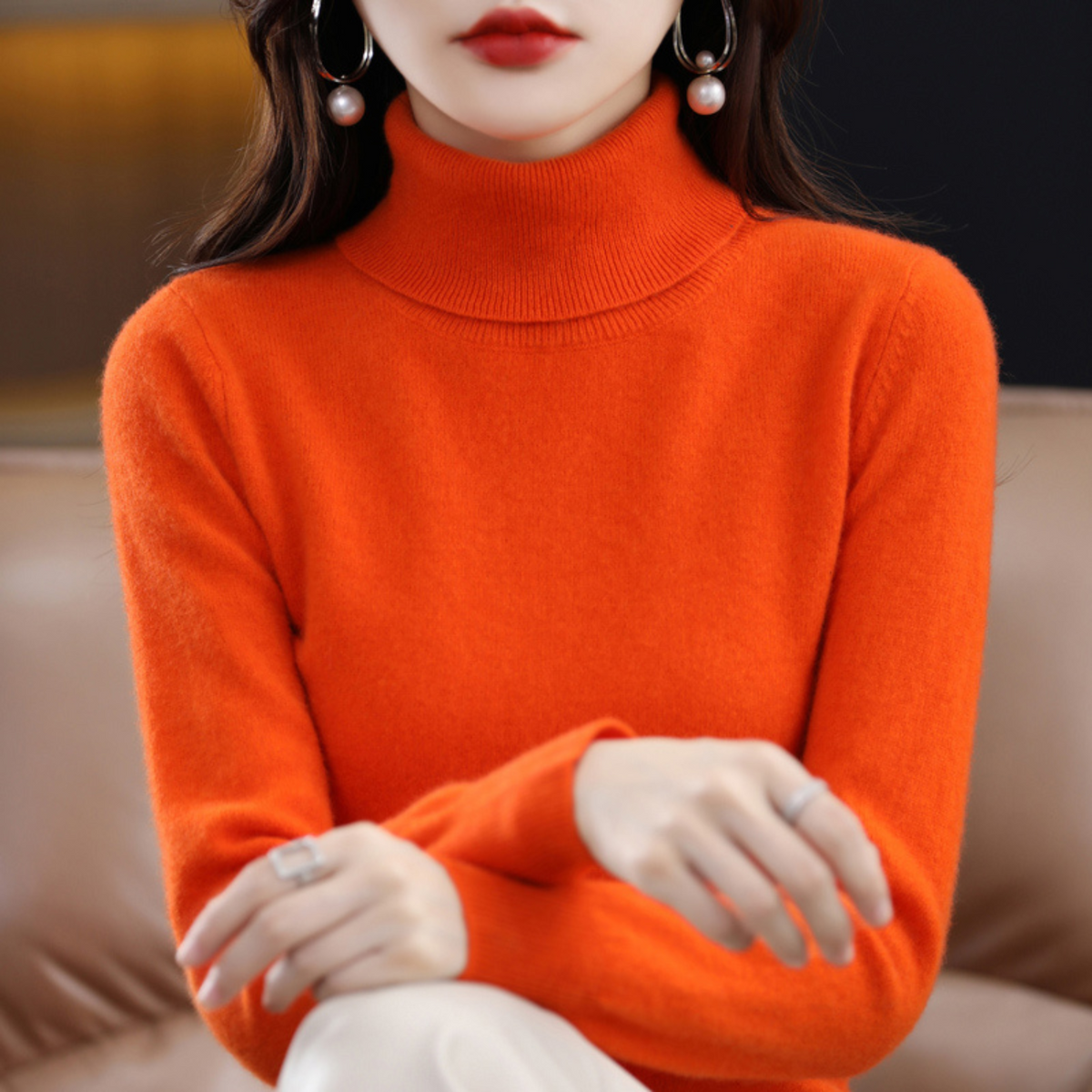 Delphinia Cashmere Turtleneck Sweater for Women – Premium Plush Knit for Warmth and Light Comfort