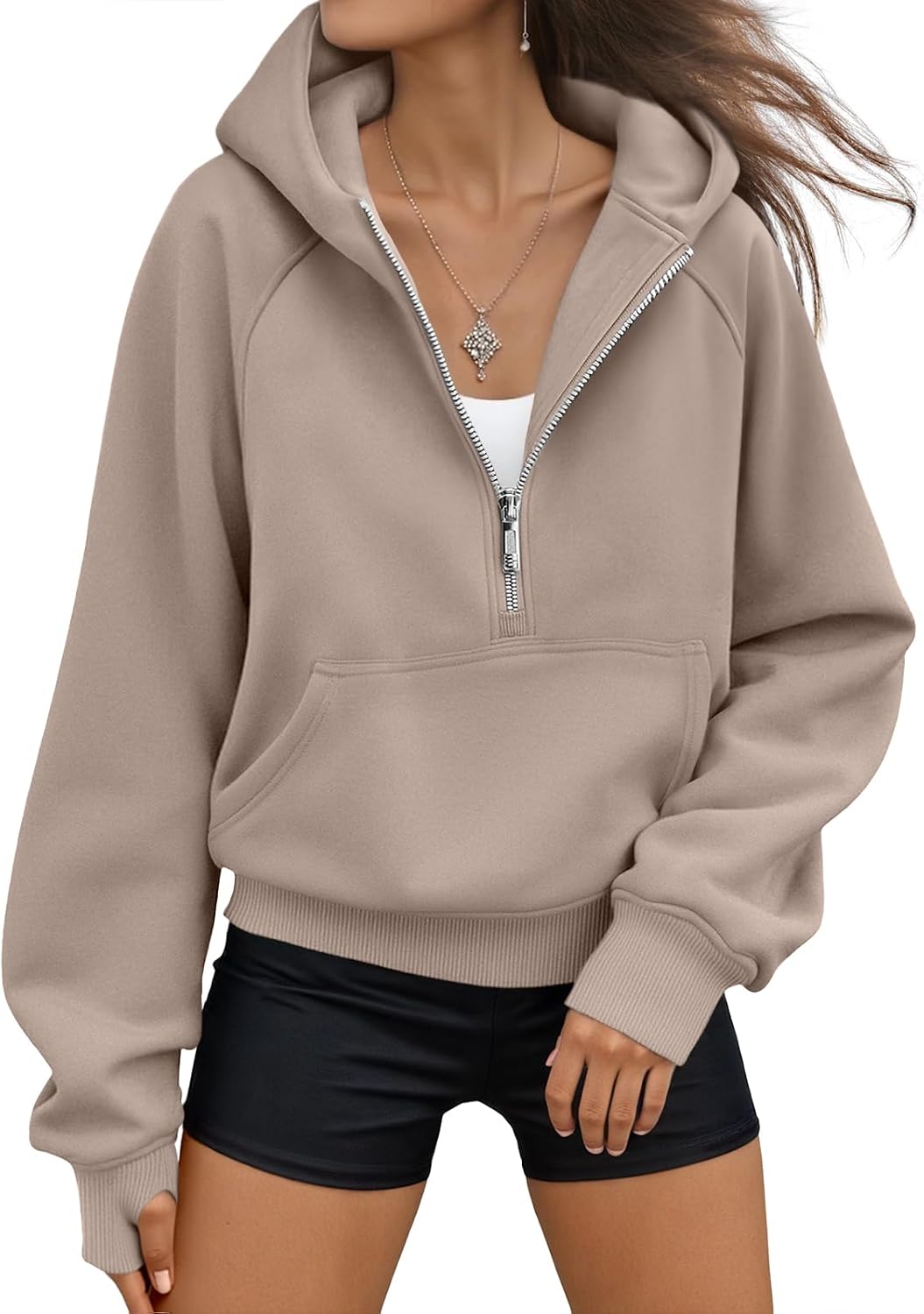 Marisol Women's Cropped Half-Zip Hoodie – Fleece-Lined Interior, Dropped-Shoulder Design & Easy Fit