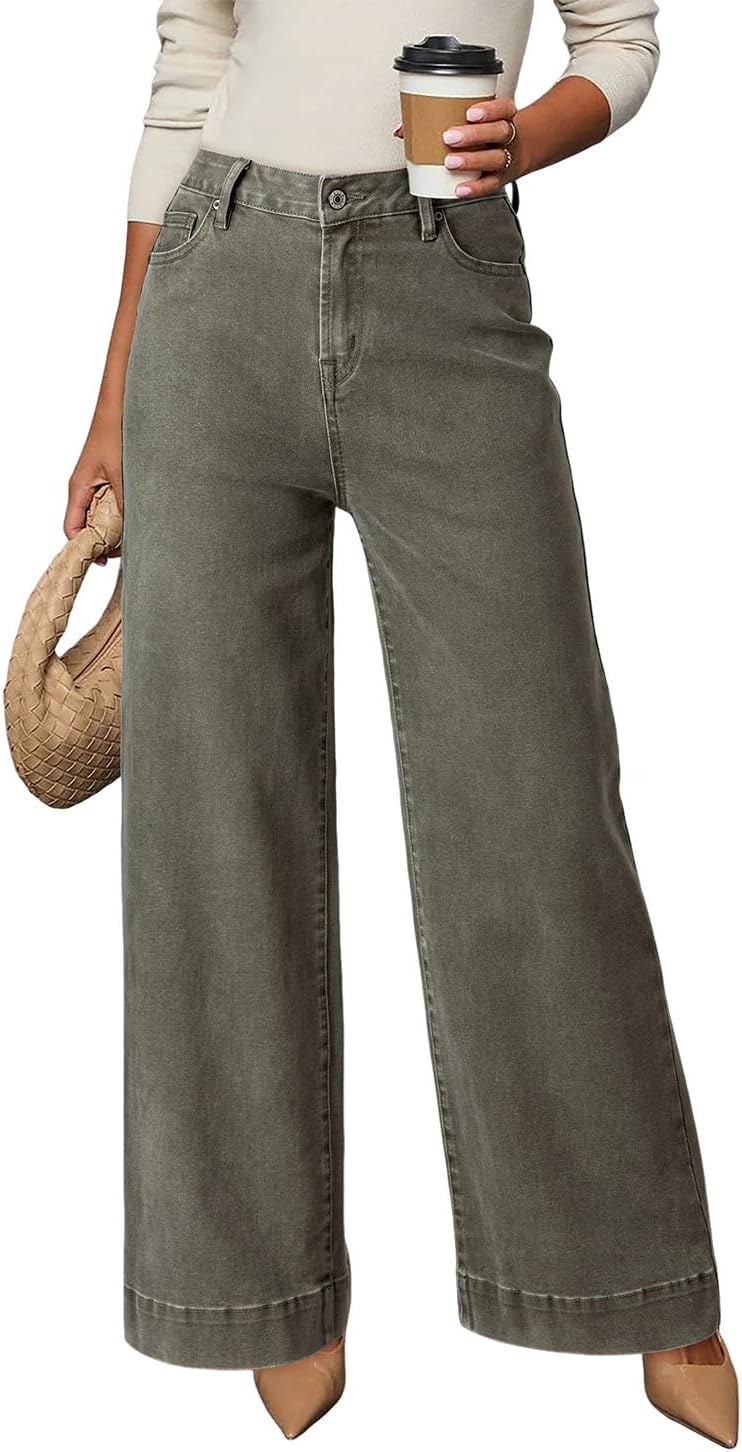 Ysolde Women's High-Waisted Jeans – Straight Wide Leg, Stretch Denim & 5 Handy Pockets