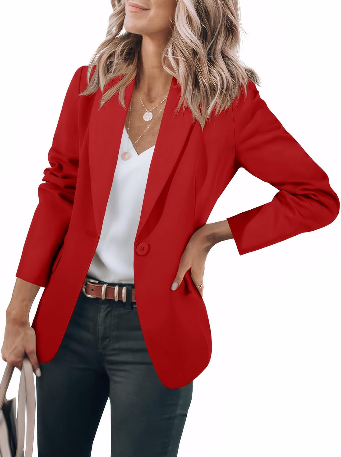 Lorenza Women's Slim-Fit Blazer – Notched Lapel, One-Button Front & Flap Handy Pockets