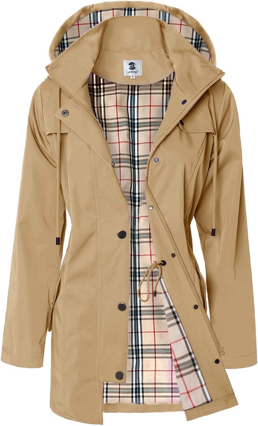Belphoebe Women's Water-Resistant Rain Jacket – With Hood, Drawstring Waist & Snap Handy Pockets