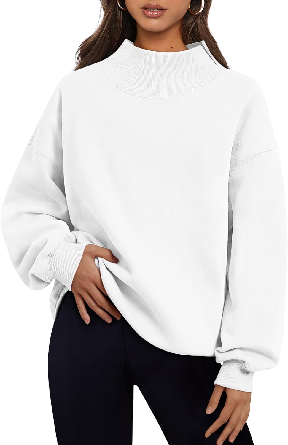 Kalinda Women's Oversized Fleece Sweatshirt – Asymmetric Neck, Dropped-Shoulder Design & Relaxed Silhouette