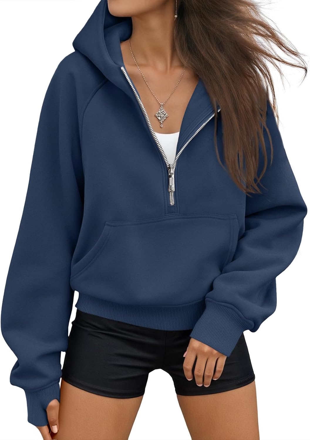 Marisol Women's Cropped Half-Zip Hoodie – Fleece-Lined Interior, Dropped-Shoulder Design & Easy Fit