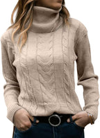 Margot Women's Cable Knit Sweater – Turtleneck Long Sleeve Slim Fit Pullover