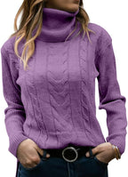 Margot Women's Cable Knit Sweater – Turtleneck Long Sleeve Slim Fit Pullover
