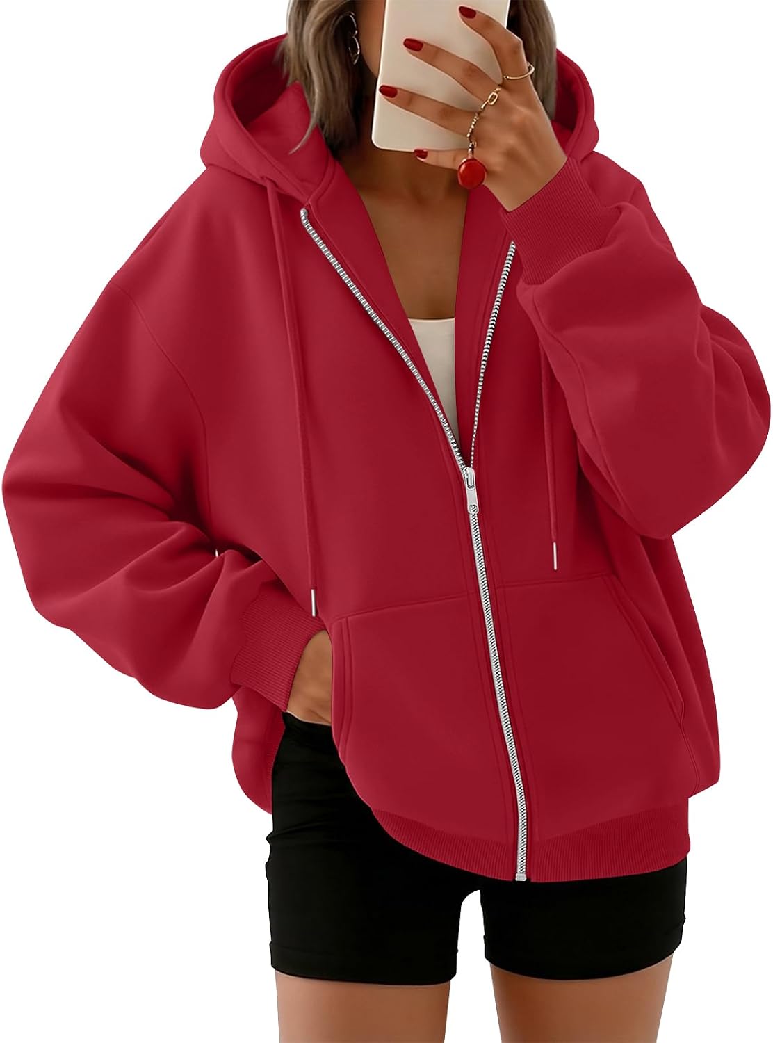 Tavish Women's Oversized Zip-Up Hoodie – Fleece, Drawstring Hood & Side Slip Pockets
