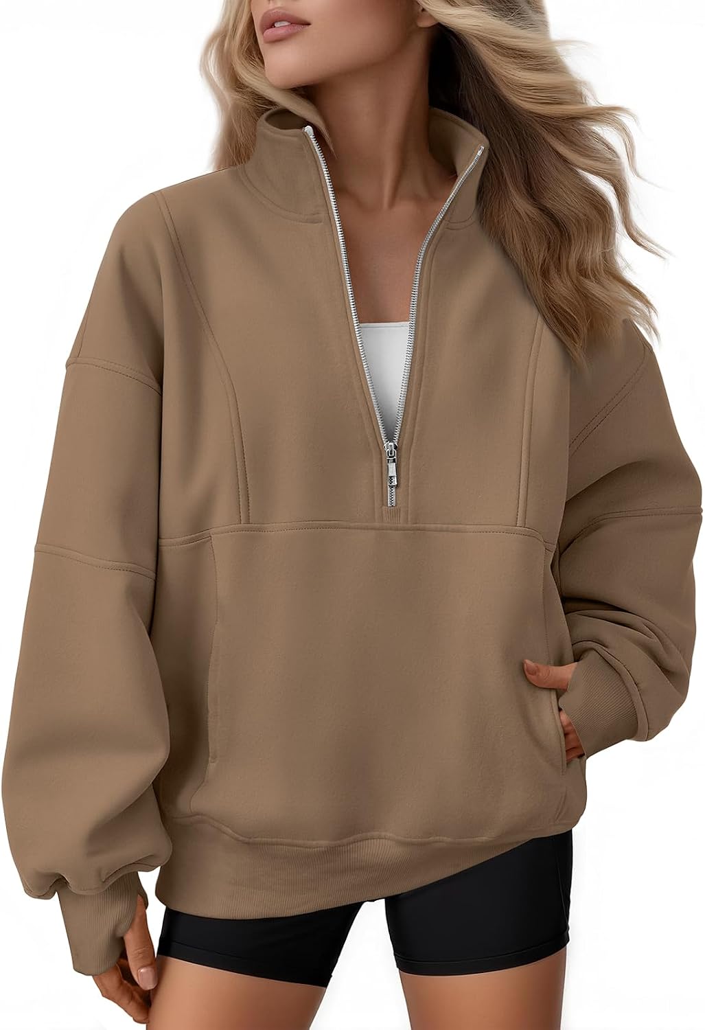 Godfrida Women's Oversized Quarter-Zip Sweatshirt – Mock Neck, Fleece-Lined Interior & Handy Pockets