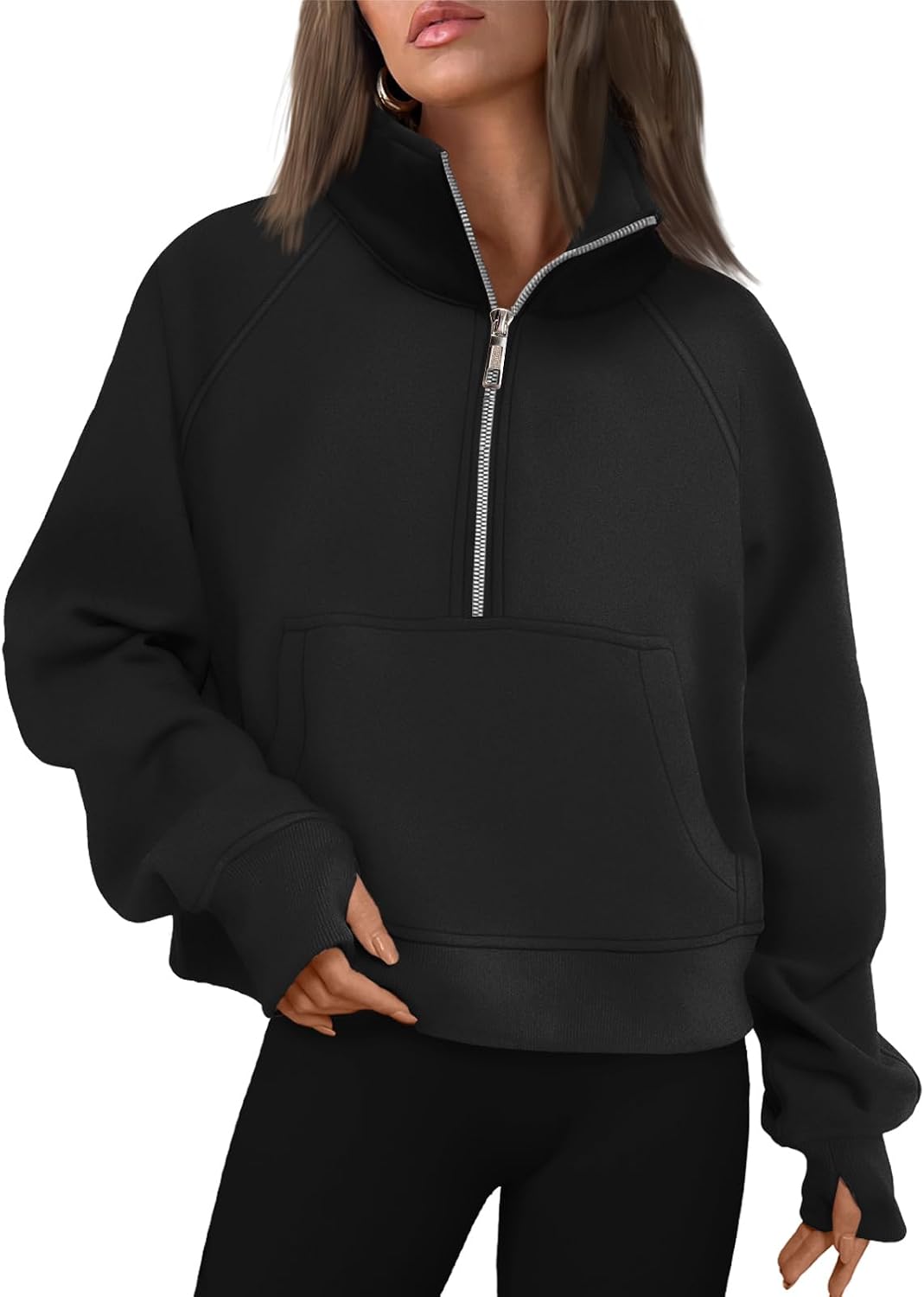Delphinia Women's Fleece-Lined Hoodie – Dropped-Shoulder Design, Thumb Holes & Front Pouch Pocket