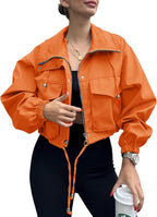 Florence Women's Cropped Utility Jacket – Zip Front Drawstring Waist & Flap Pockets