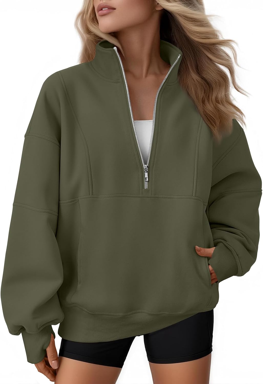 Godfrida Women's Oversized Quarter-Zip Sweatshirt – Mock Neck, Fleece-Lined Interior & Handy Pockets