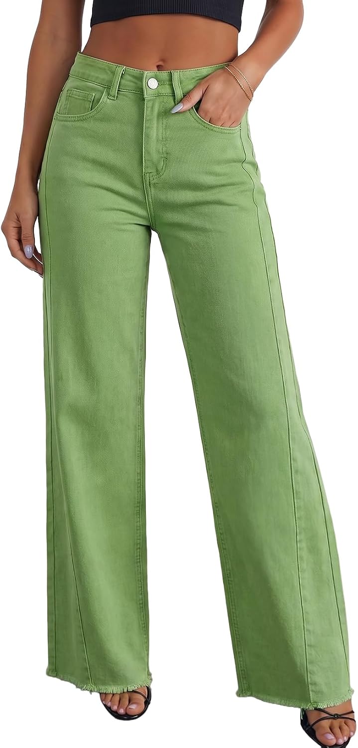 Orabelle Women's Wide-Leg Jeans – High-Rise Waist, Raw Hem & Five-Pocket Design