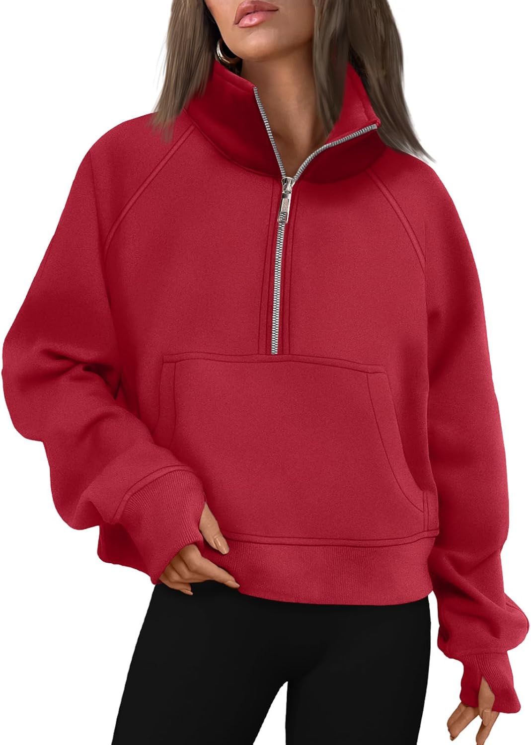 Delphinia Women's Fleece-Lined Hoodie – Dropped-Shoulder Design, Thumb Holes & Front Pouch Pocket