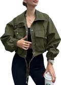 Florence Women's Cropped Utility Jacket – Zip Front Drawstring Waist & Flap Pockets