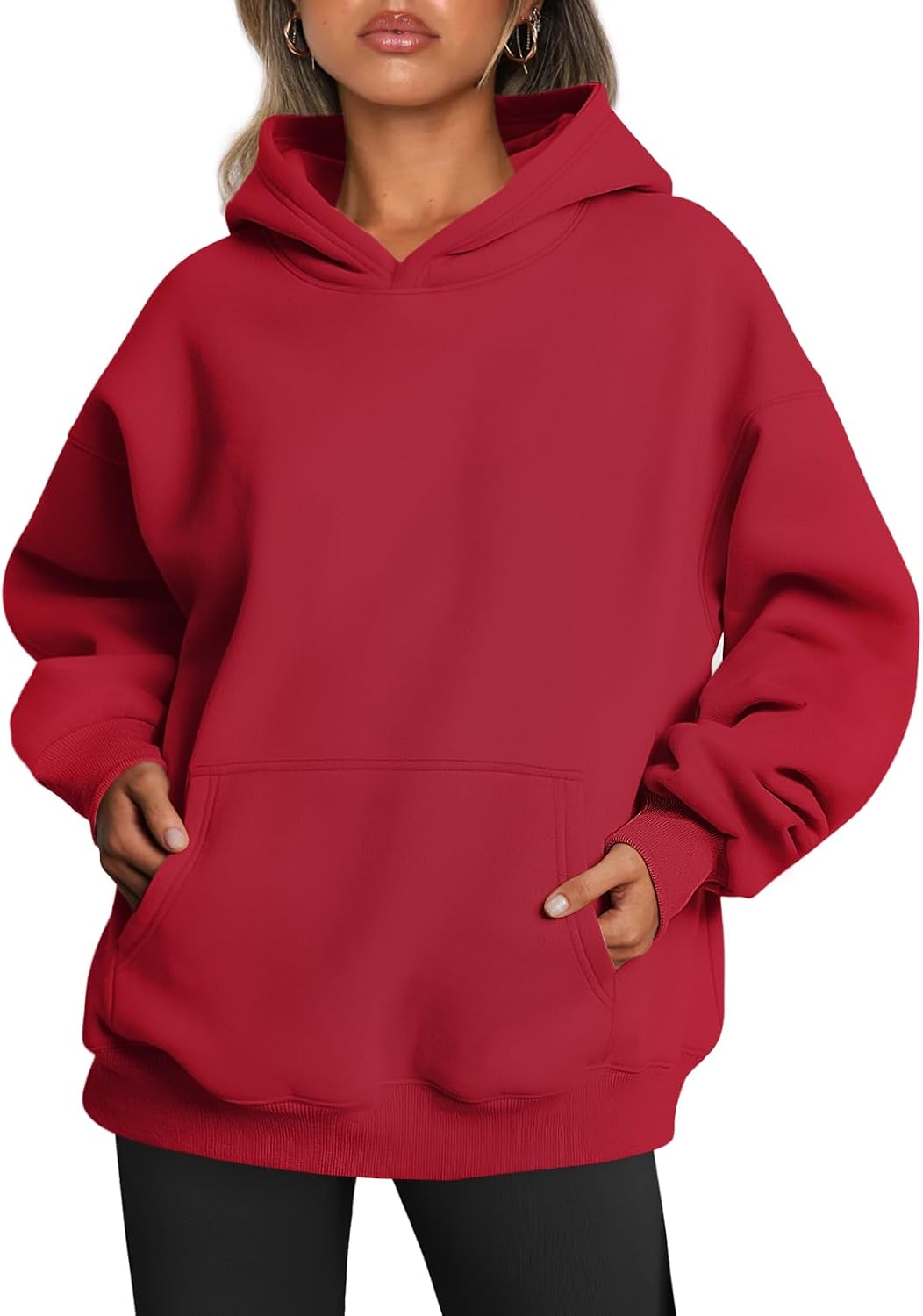 Umeko Women's Oversized Fleece Hoodie – Dropped-Shoulder Design, Front Pouch Pocket & Pullover