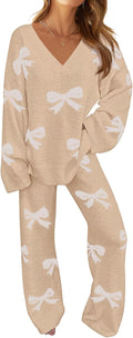Kalinda Women's Fleece Lounge Set – V-Neckline Top, Wide-Leg Pants & Drawstring Waist