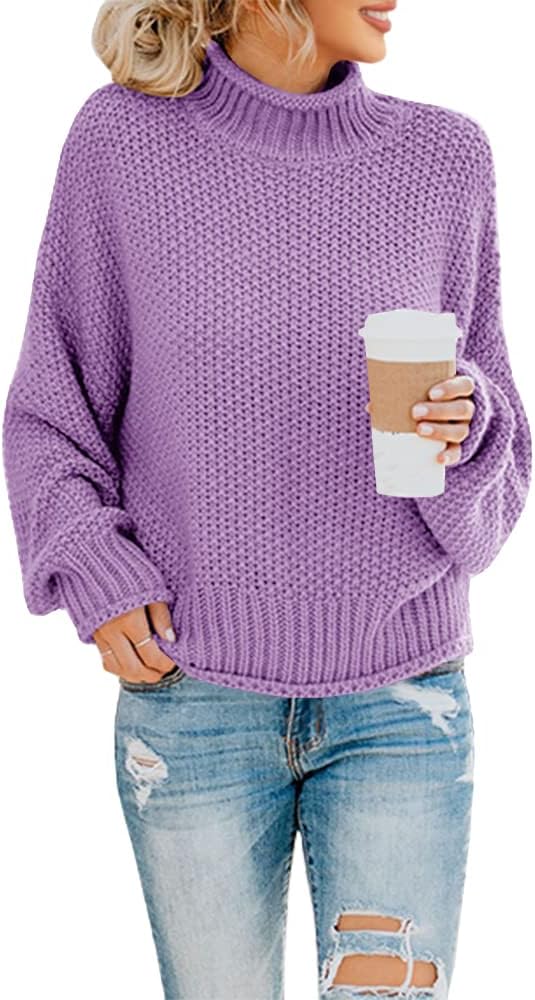 Harlan Women's Cable Knit Turtleneck Sweater – Dolman Sleeves, Loose Silhouette & Hip Length
