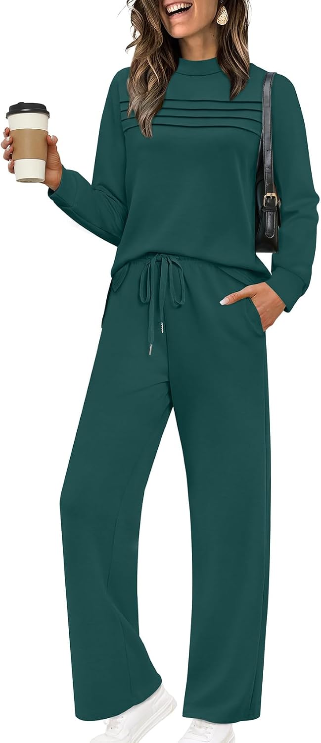 Corvin Women's Two-Piece Lounge Set – Long-Sleeve Top & Wide-Leg Cropped Trousers