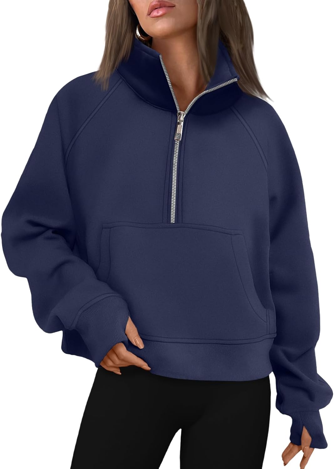 Delphinia Women's Fleece-Lined Hoodie – Dropped-Shoulder Design, Thumb Holes & Front Pouch Pocket