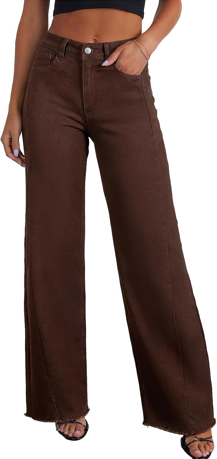 Orabelle Women's Wide-Leg Jeans – High-Rise Waist, Raw Hem & Five-Pocket Design