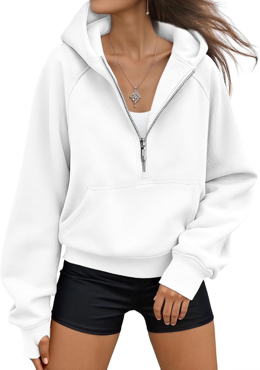 Marisol Women's Cropped Half-Zip Hoodie – Fleece-Lined Interior, Dropped-Shoulder Design & Easy Fit