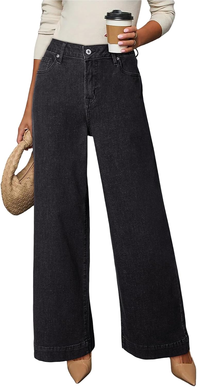 Ysolde Women's High-Waisted Jeans – Straight Wide Leg, Stretch Denim & 5 Handy Pockets