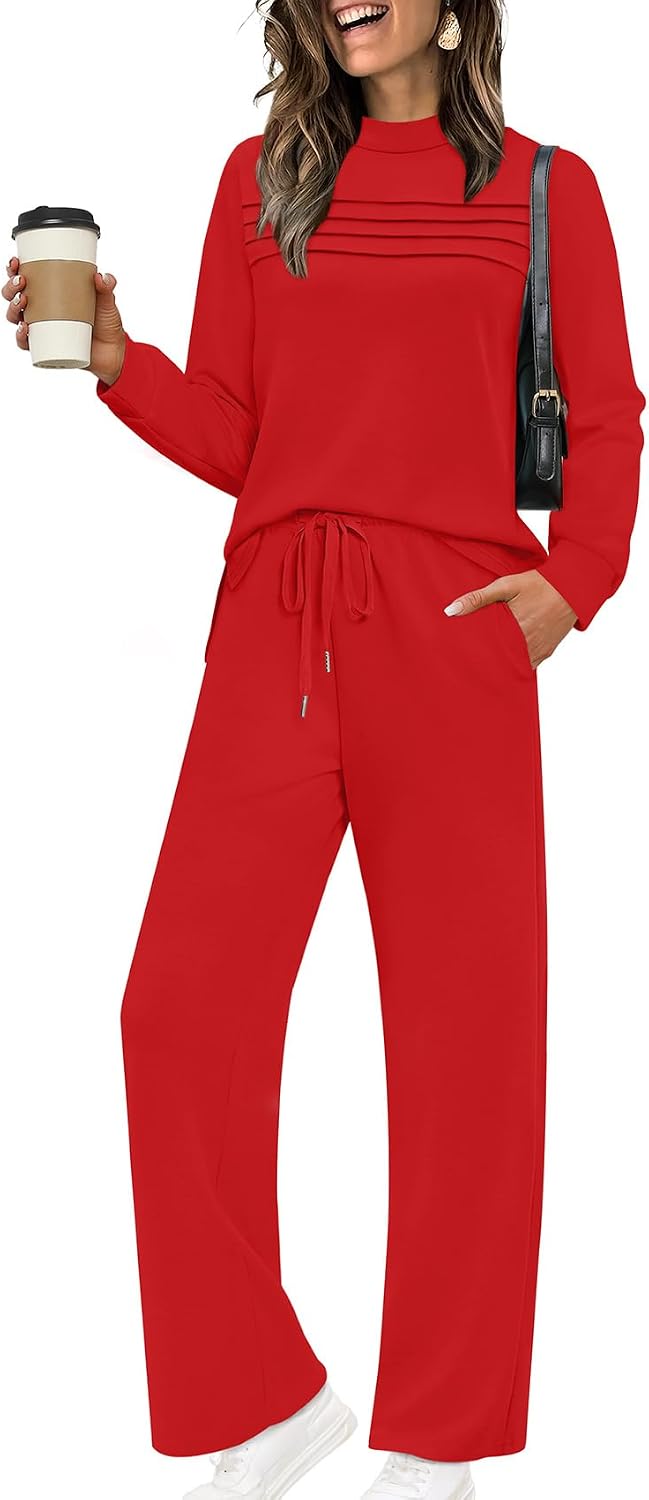 Corvin Women's Two-Piece Lounge Set – Long-Sleeve Top & Wide-Leg Cropped Trousers