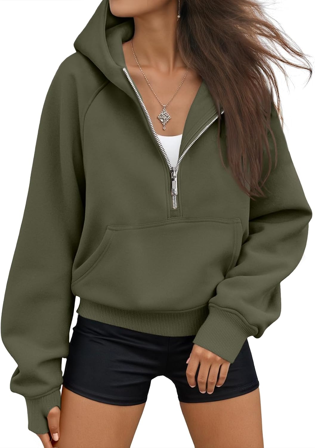 Marisol Women's Cropped Half-Zip Hoodie – Fleece-Lined Interior, Dropped-Shoulder Design & Easy Fit