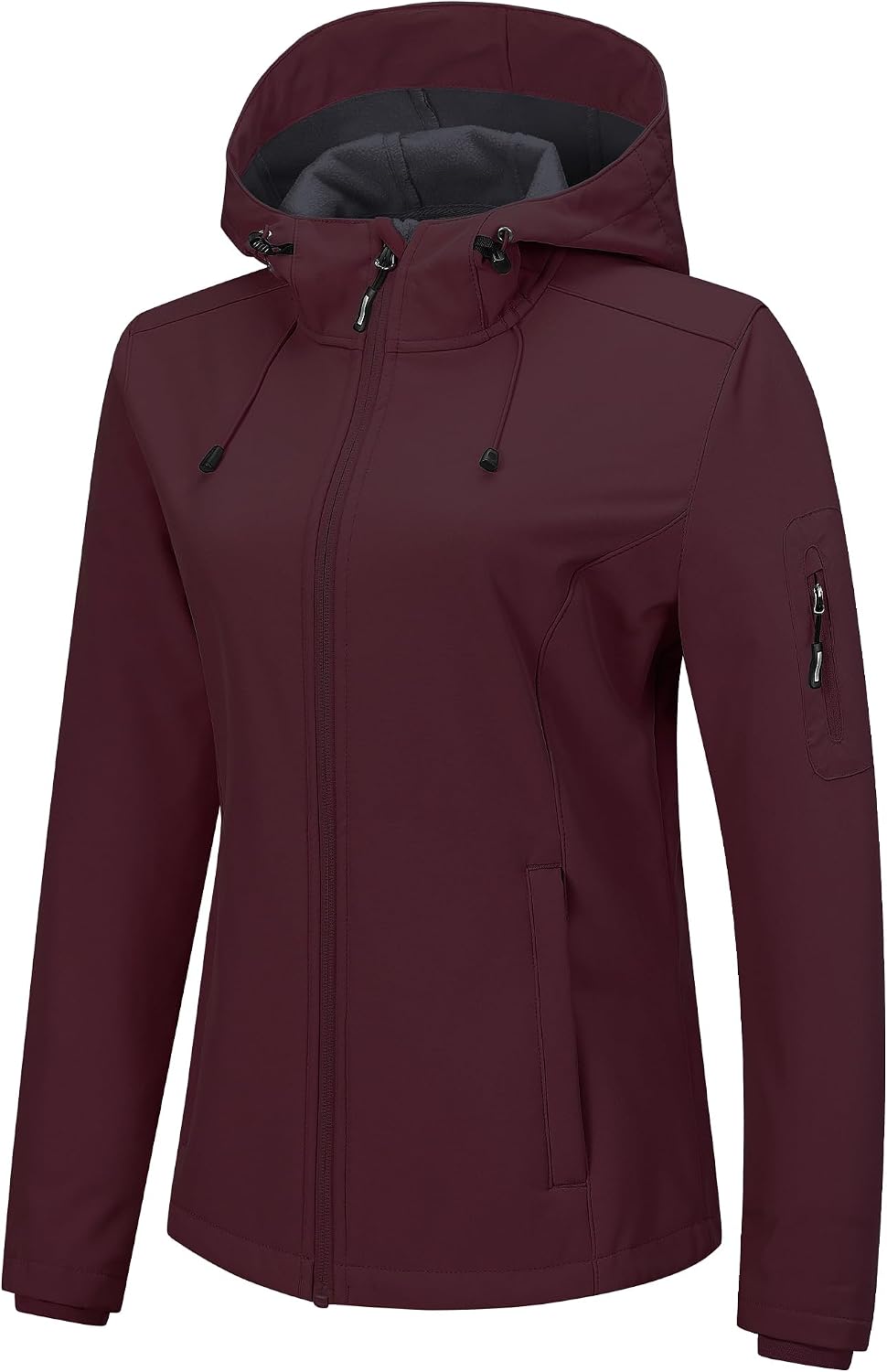 Jarethine Women's Softshell Jacket – Fleece-Lined Interior, With Hood, Windproof & 5 Handy Pockets