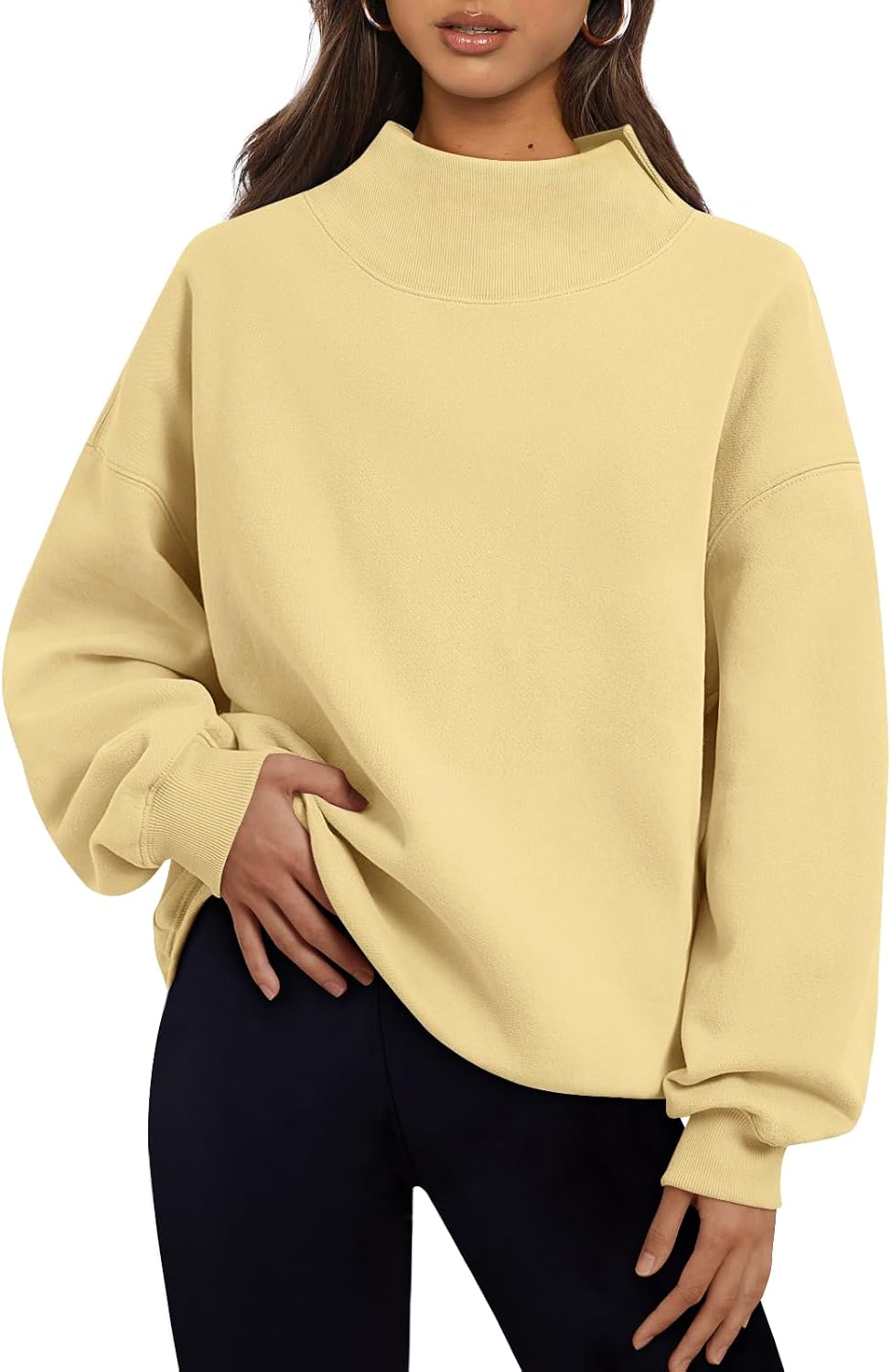 Kalinda Women's Oversized Fleece Sweatshirt – Asymmetric Neck, Dropped-Shoulder Design & Relaxed Silhouette