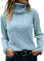 Margot Women's Cable Knit Sweater – Turtleneck Long Sleeve Slim Fit Pullover