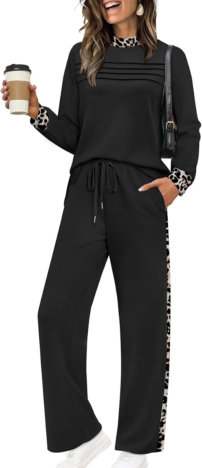 Corvin Women's Two-Piece Lounge Set – Long-Sleeve Top & Wide-Leg Cropped Trousers