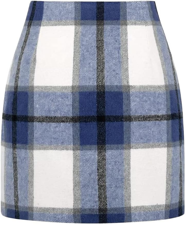 Godfrida Women's Plaid Mini Skirt – High-Rise Waist, Pencil Fit & Invisible Side Zip