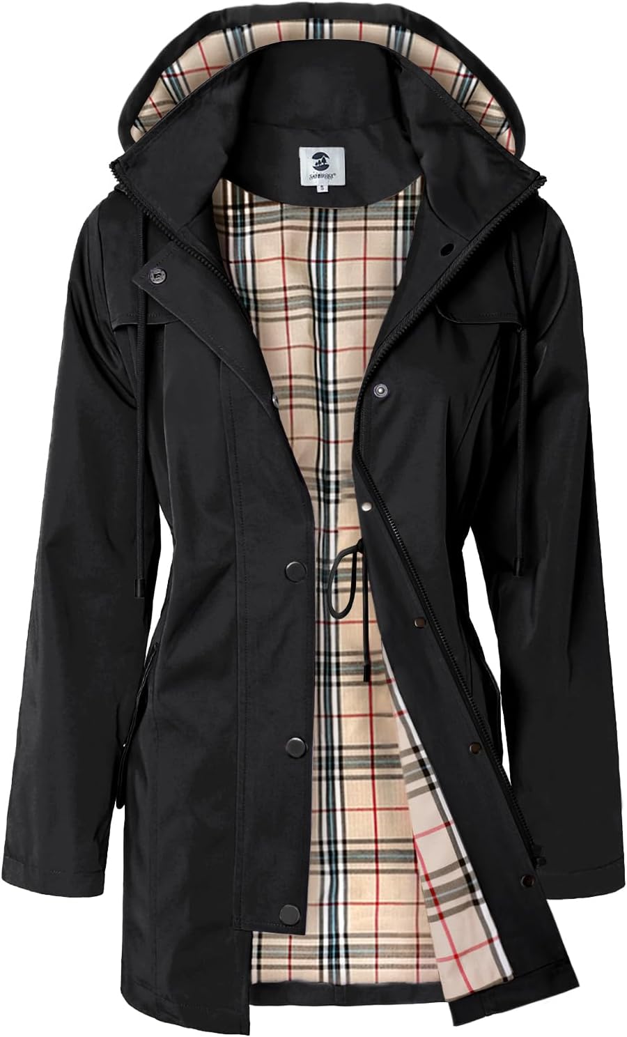 Belphoebe Women's Water-Resistant Rain Jacket – With Hood, Drawstring Waist & Snap Handy Pockets