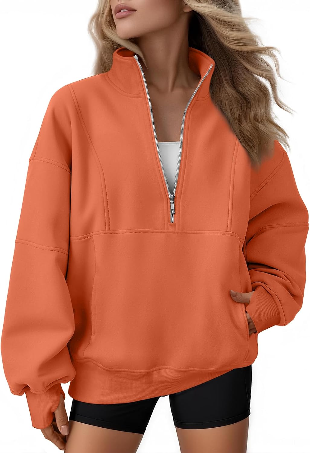 Godfrida Women's Oversized Quarter-Zip Sweatshirt – Mock Neck, Fleece-Lined Interior & Handy Pockets