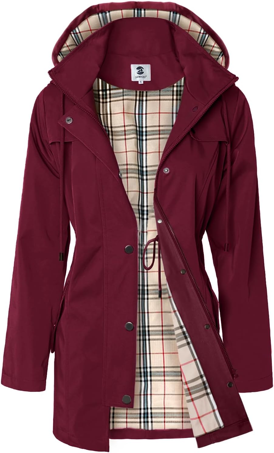 Belphoebe Women's Water-Resistant Rain Jacket – With Hood, Drawstring Waist & Snap Handy Pockets
