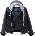 Xanto Women's With Hood Denim Jacket – Detachable Hood, Distressed Detail & 4 Handy Pockets