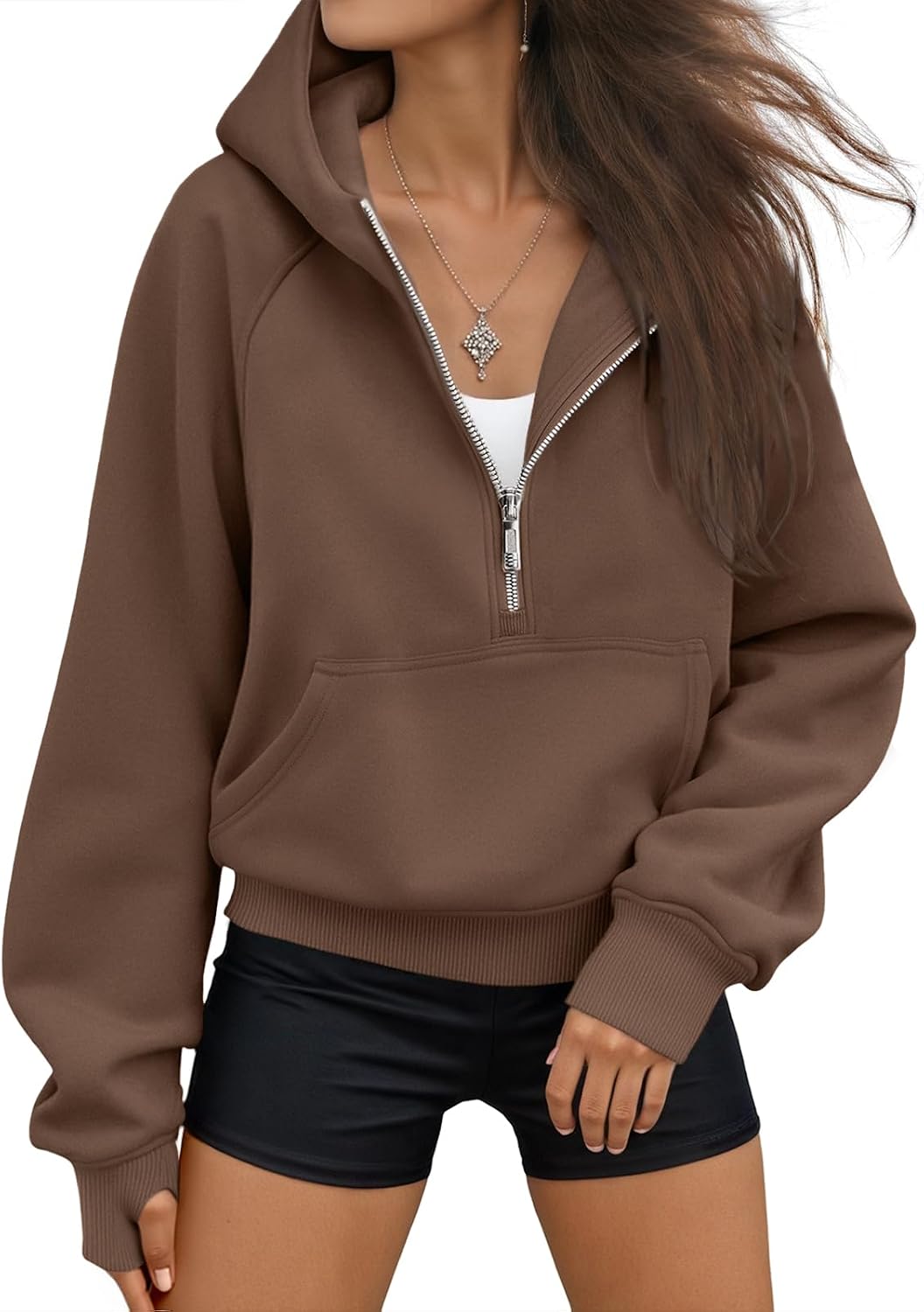 Marisol Women's Cropped Half-Zip Hoodie – Fleece-Lined Interior, Dropped-Shoulder Design & Easy Fit