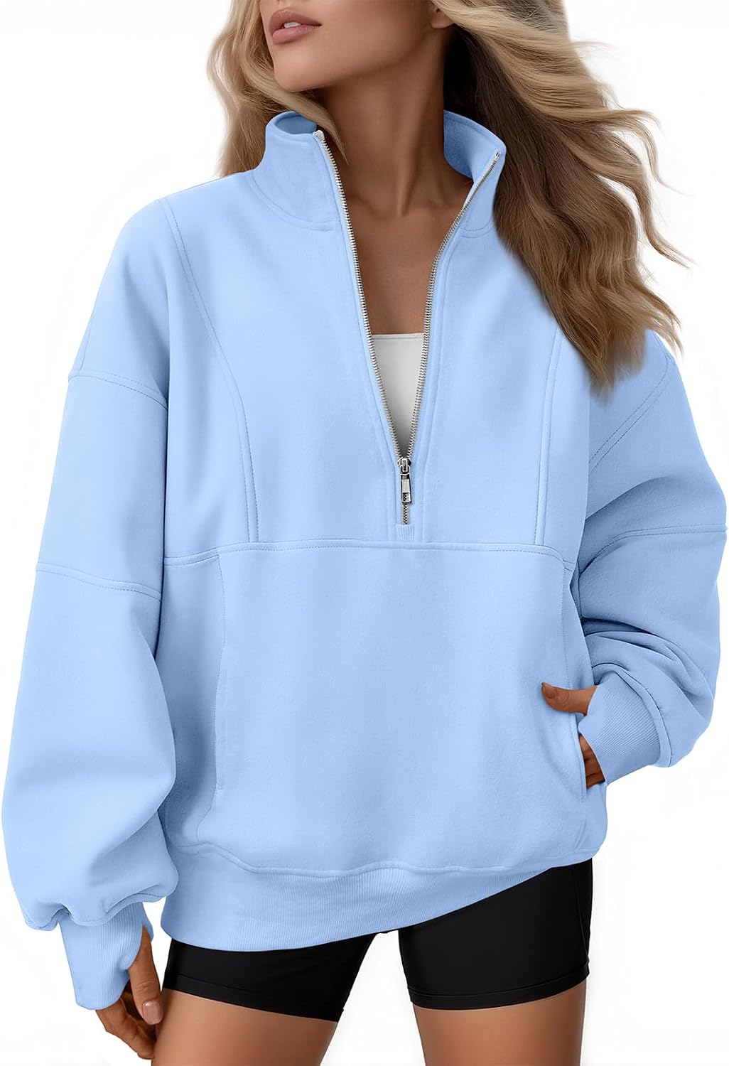 Godfrida Women's Oversized Quarter-Zip Sweatshirt – Mock Neck, Fleece-Lined Interior & Handy Pockets