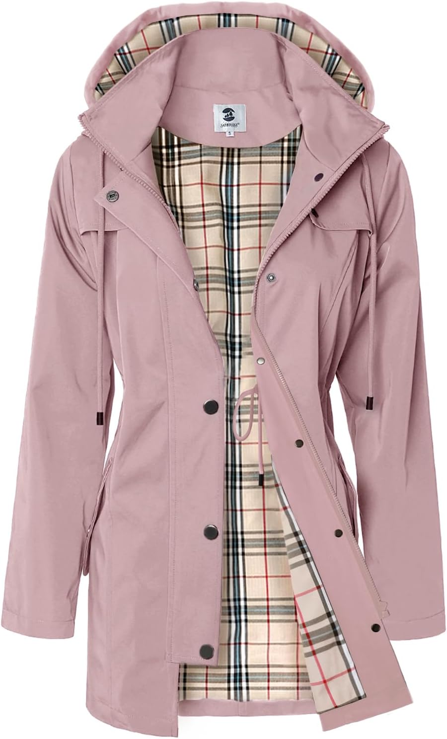 Belphoebe Women's Water-Resistant Rain Jacket – With Hood, Drawstring Waist & Snap Handy Pockets
