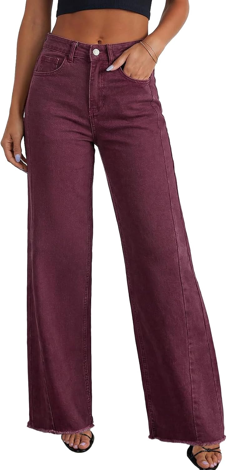 Orabelle Women's Wide-Leg Jeans – High-Rise Waist, Raw Hem & Five-Pocket Design