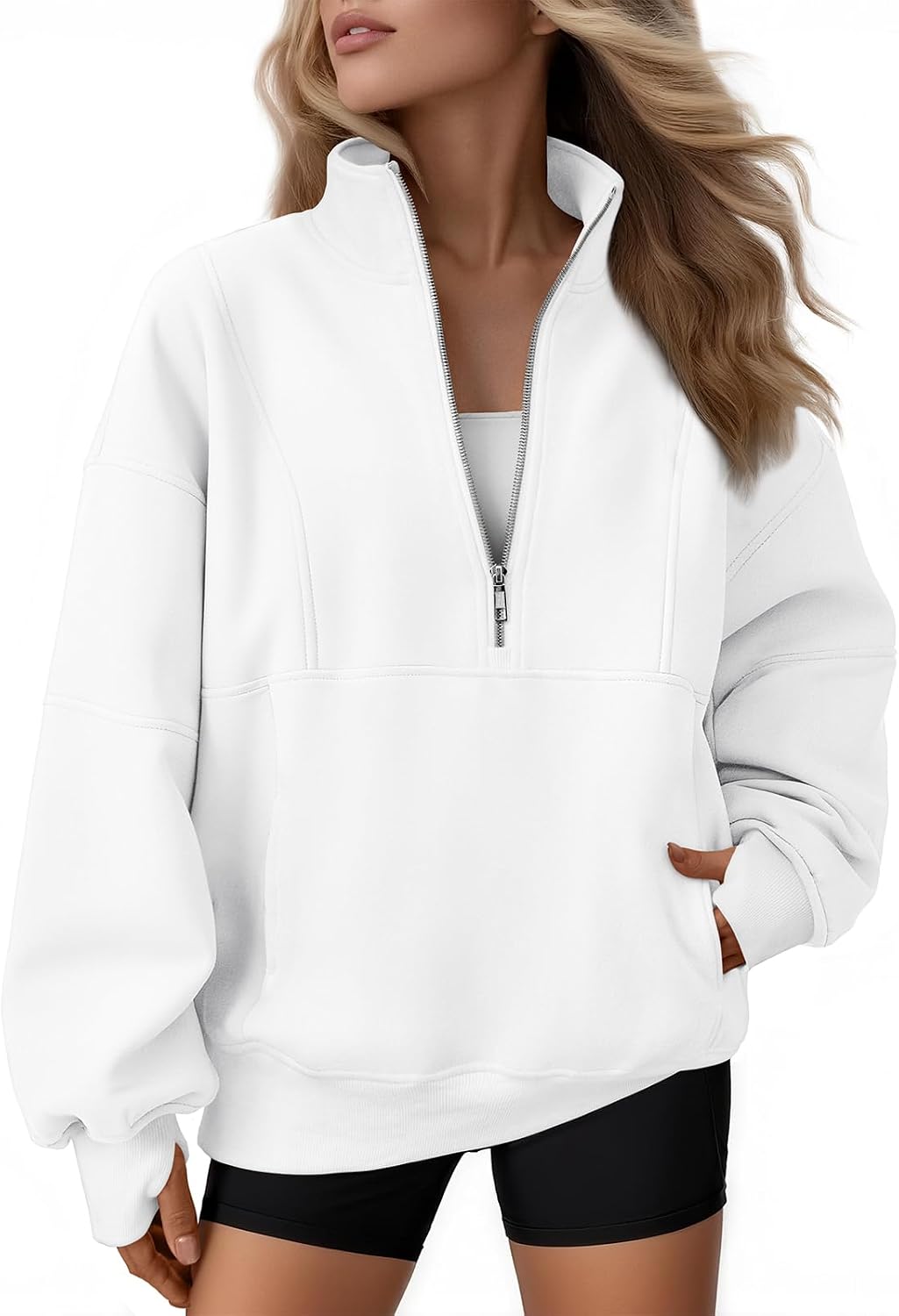 Godfrida Women's Oversized Quarter-Zip Sweatshirt – Mock Neck, Fleece-Lined Interior & Handy Pockets