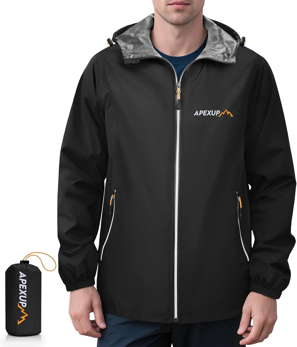 Esteban Men's Waterproof Rain Jacket – Packable, With Hood, Reflective & 4 Handy Pockets
