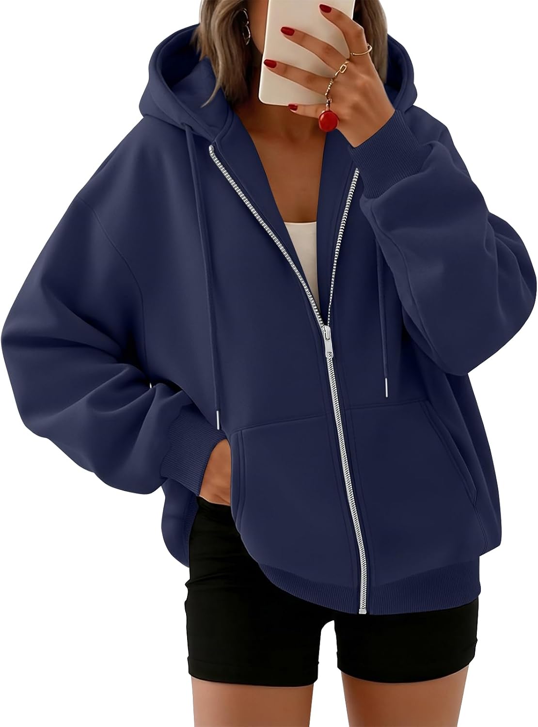 Tavish Women's Oversized Zip-Up Hoodie – Fleece, Drawstring Hood & Side Slip Pockets
