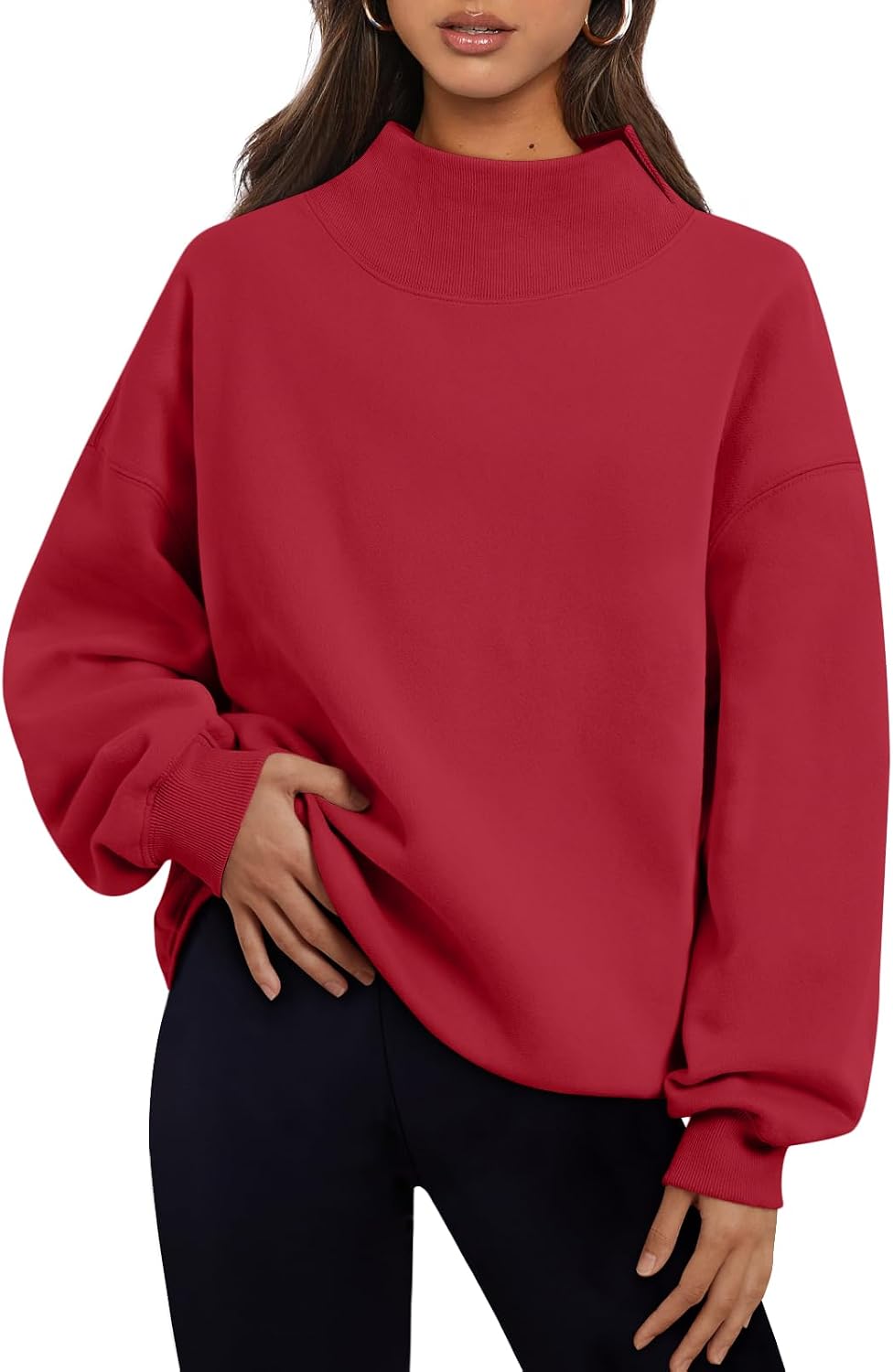 Kalinda Women's Oversized Fleece Sweatshirt – Asymmetric Neck, Dropped-Shoulder Design & Relaxed Silhouette