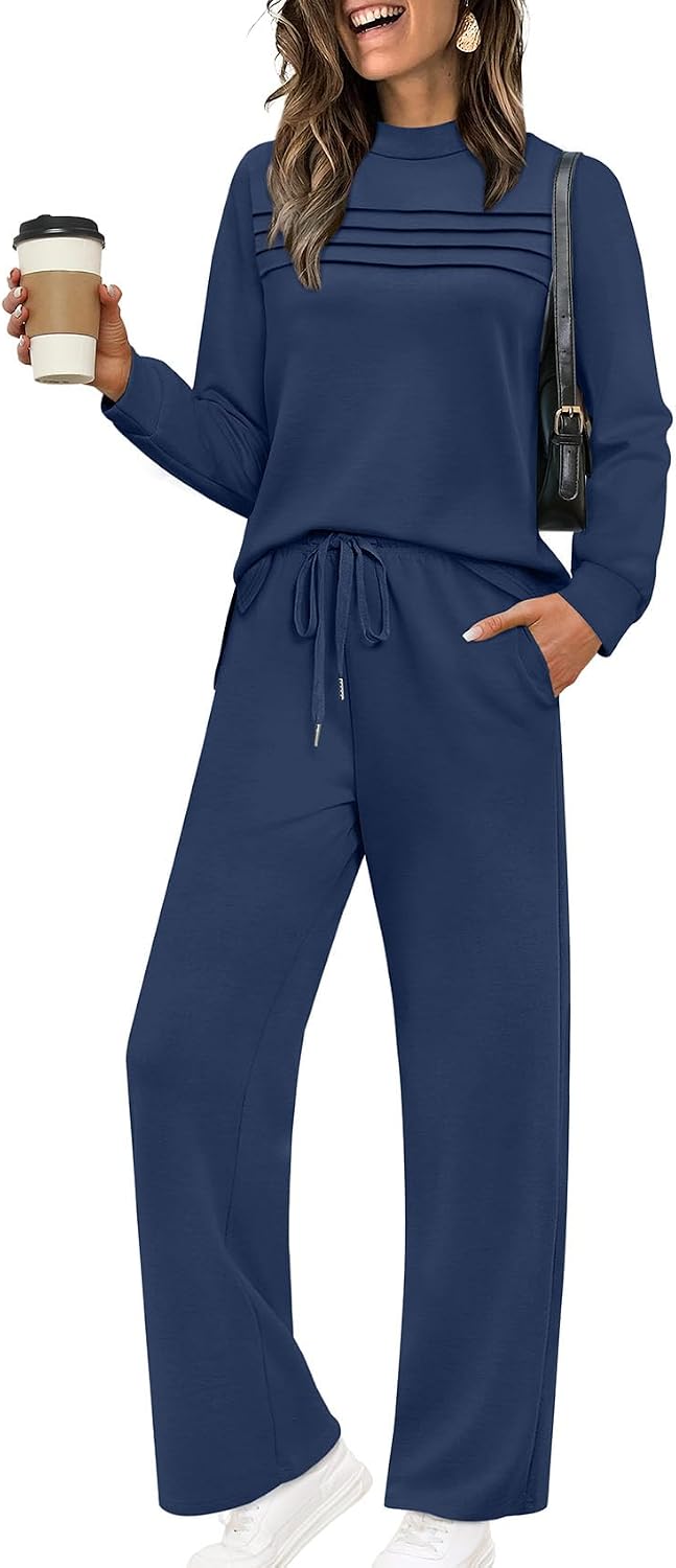 Corvin Women's Two-Piece Lounge Set – Long-Sleeve Top & Wide-Leg Cropped Trousers