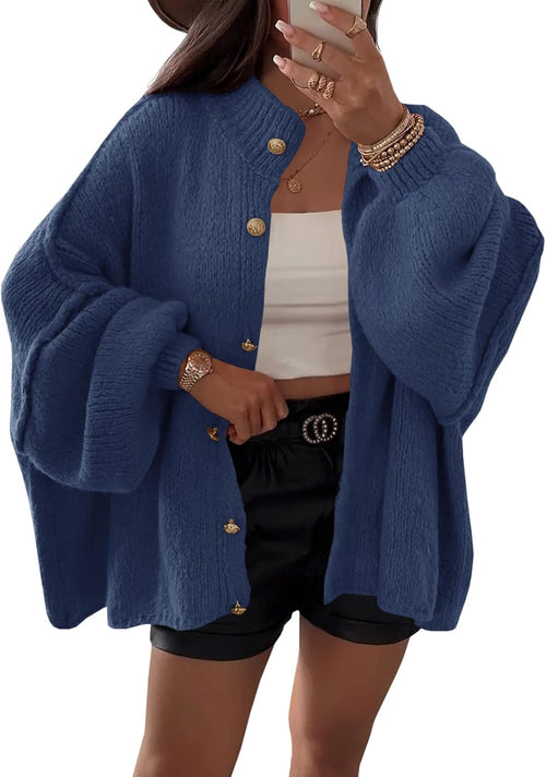 Bexley Women's Oversized Cardigan – Balloon Sleeves, Ribbed Knit Fabric & Button-Up Front
