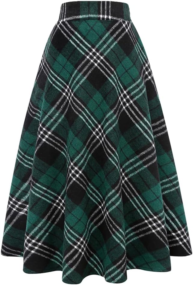 Niamh Women's Plaid Wool-Blend Skirt – High-Rise Waist, A-Line Fit & Side Slip Pockets