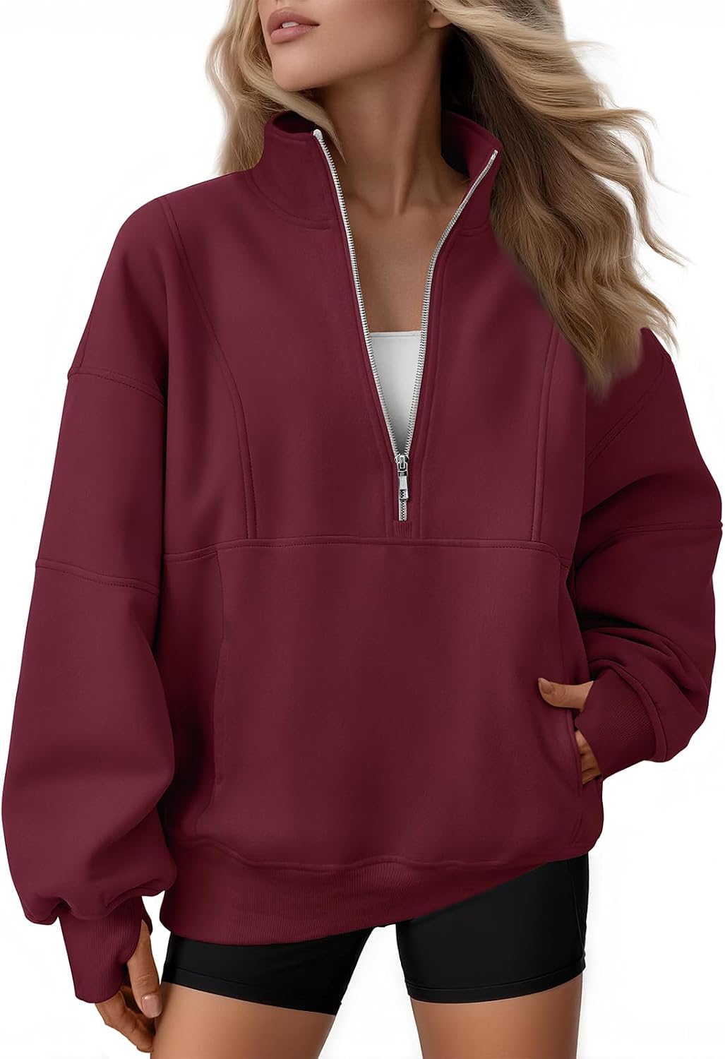 Godfrida Women's Oversized Quarter-Zip Sweatshirt – Mock Neck, Fleece-Lined Interior & Handy Pockets