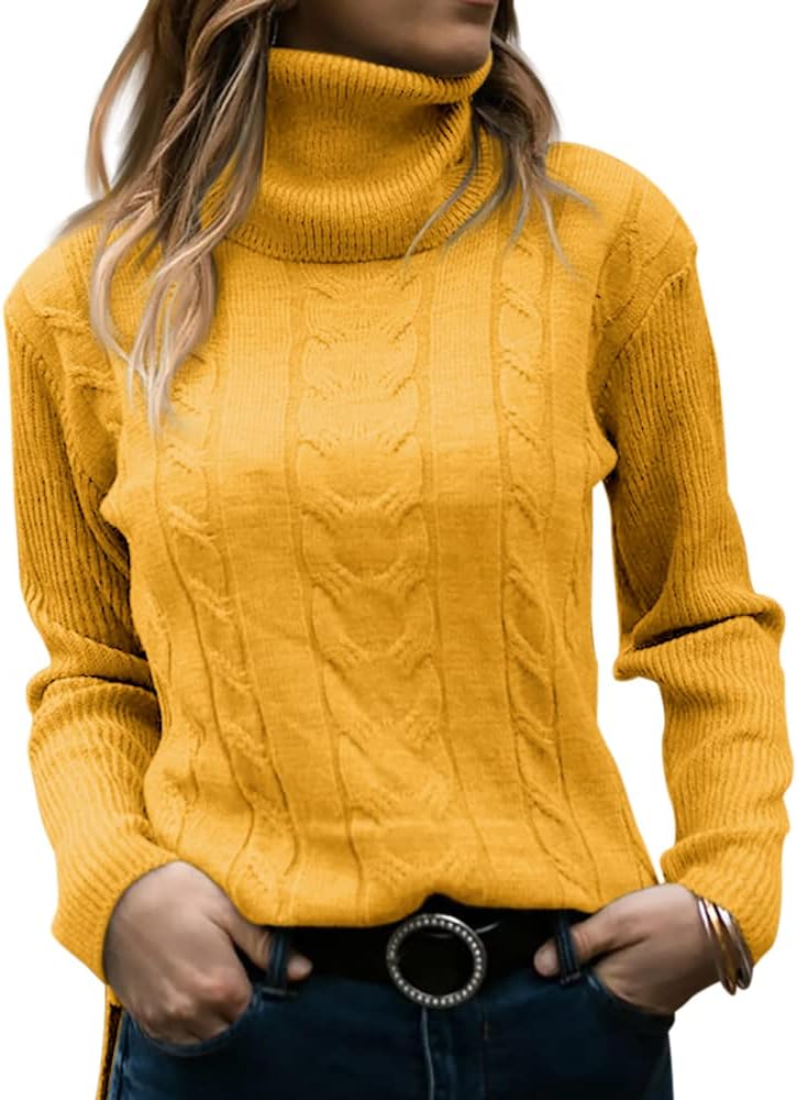 Margot Women's Cable Knit Sweater – Turtleneck Long Sleeve Slim Fit Pullover